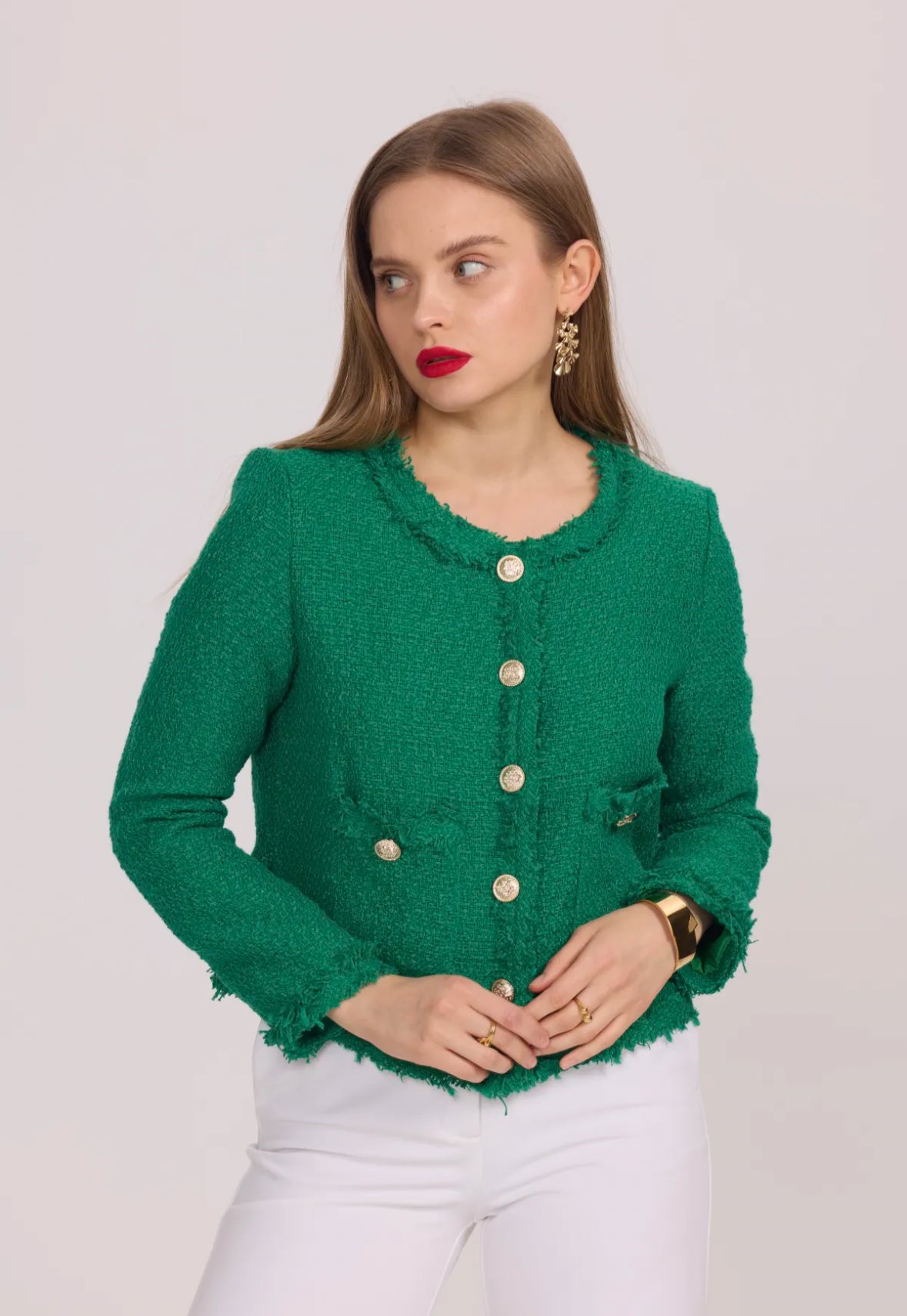 Veste en tweed avec boutons dorés - 2201