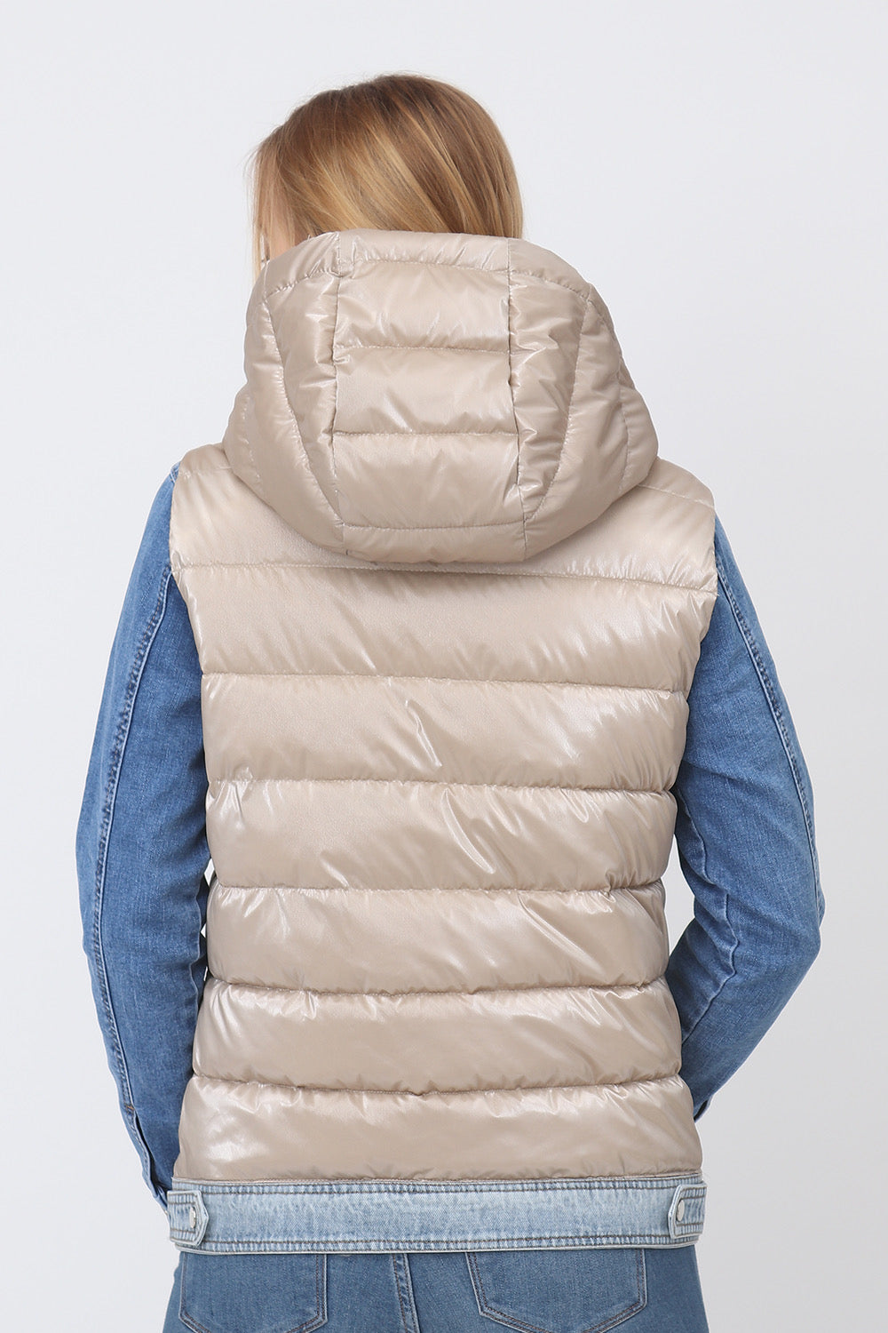 Sleeveless bi-material denim down jacket - 1795