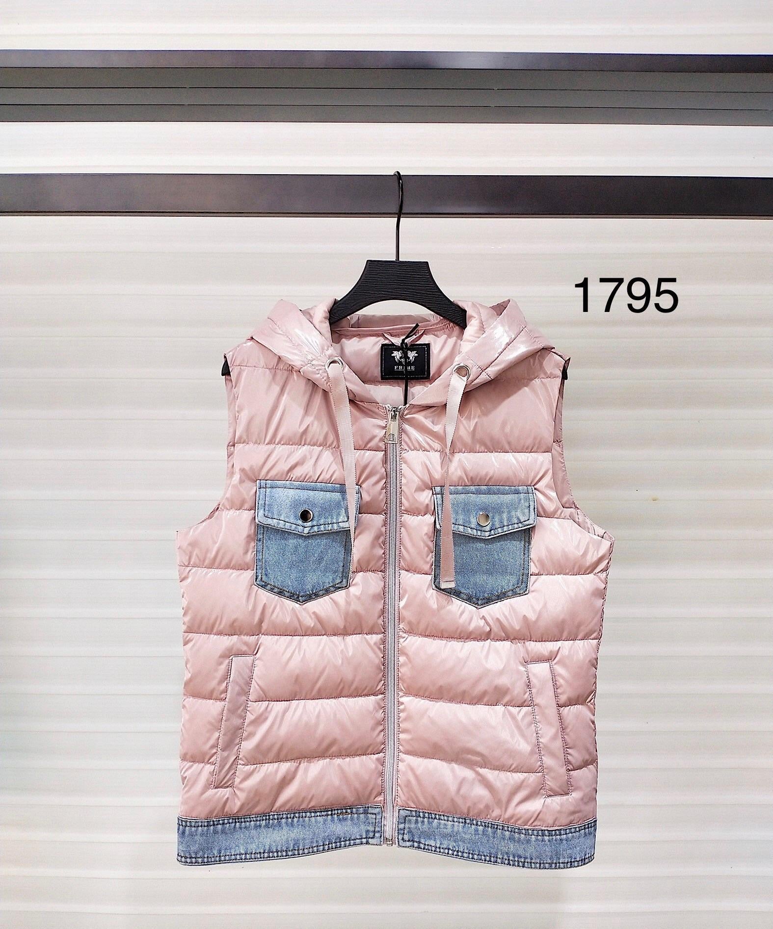 Sleeveless bi-material denim down jacket - 1795