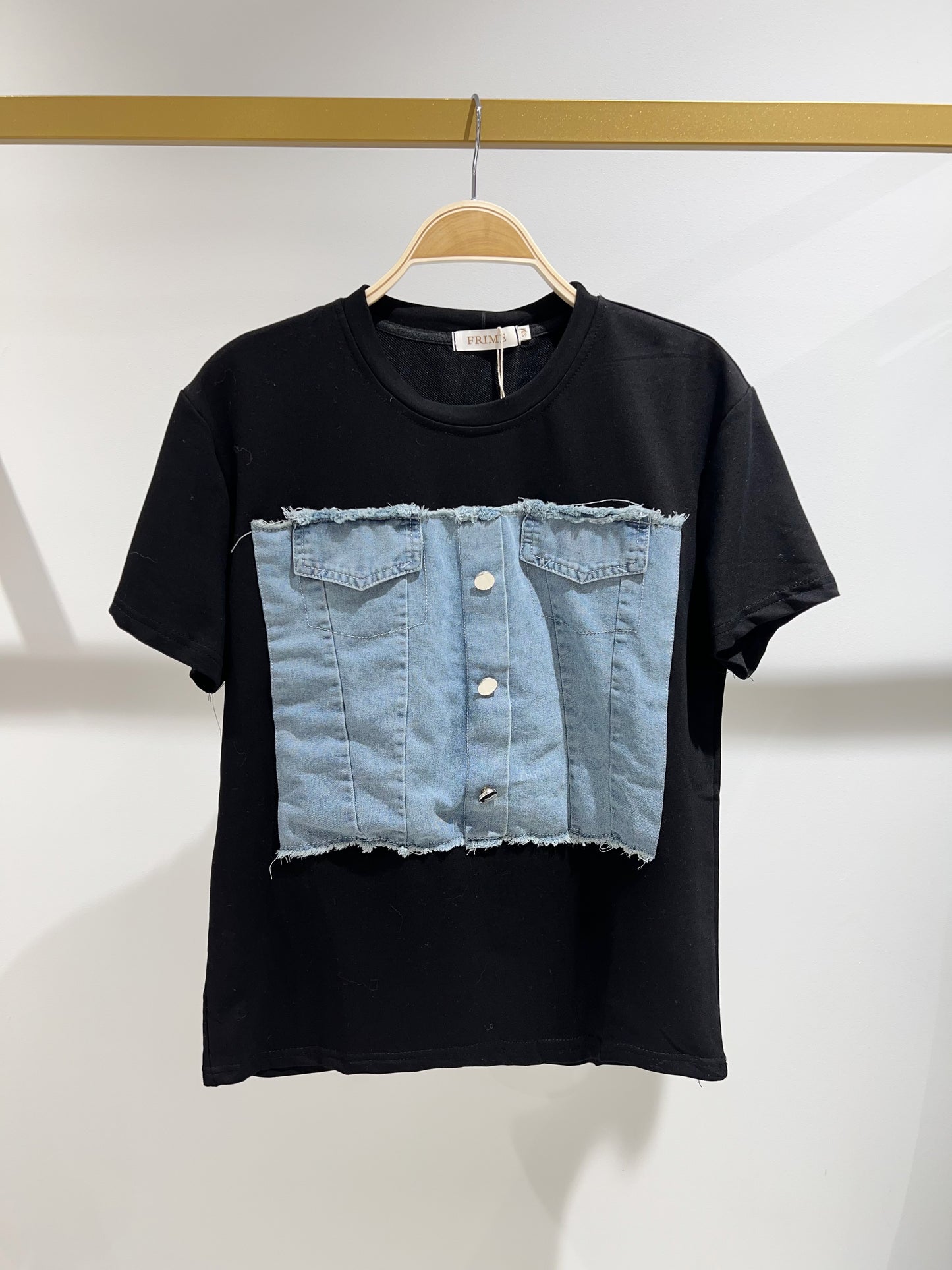 T-shirt blanc avec détail denim - 2586