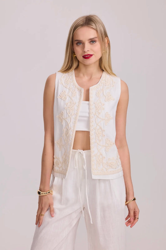 Gilet sans manches brodé en coton et lin - 2430