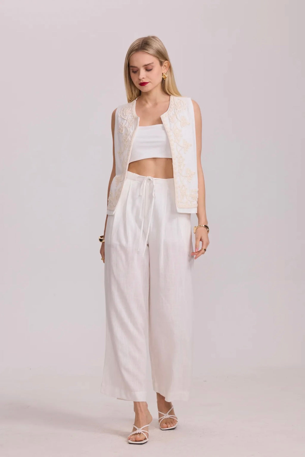 Pantalon coupe large en coton et lin - 2431
