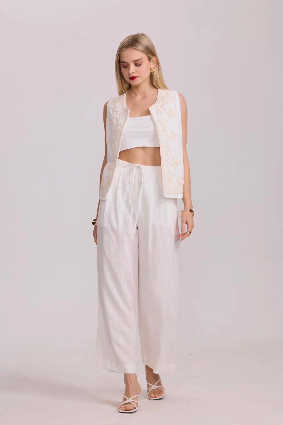 Pantalon coupe large en coton et lin - 2431