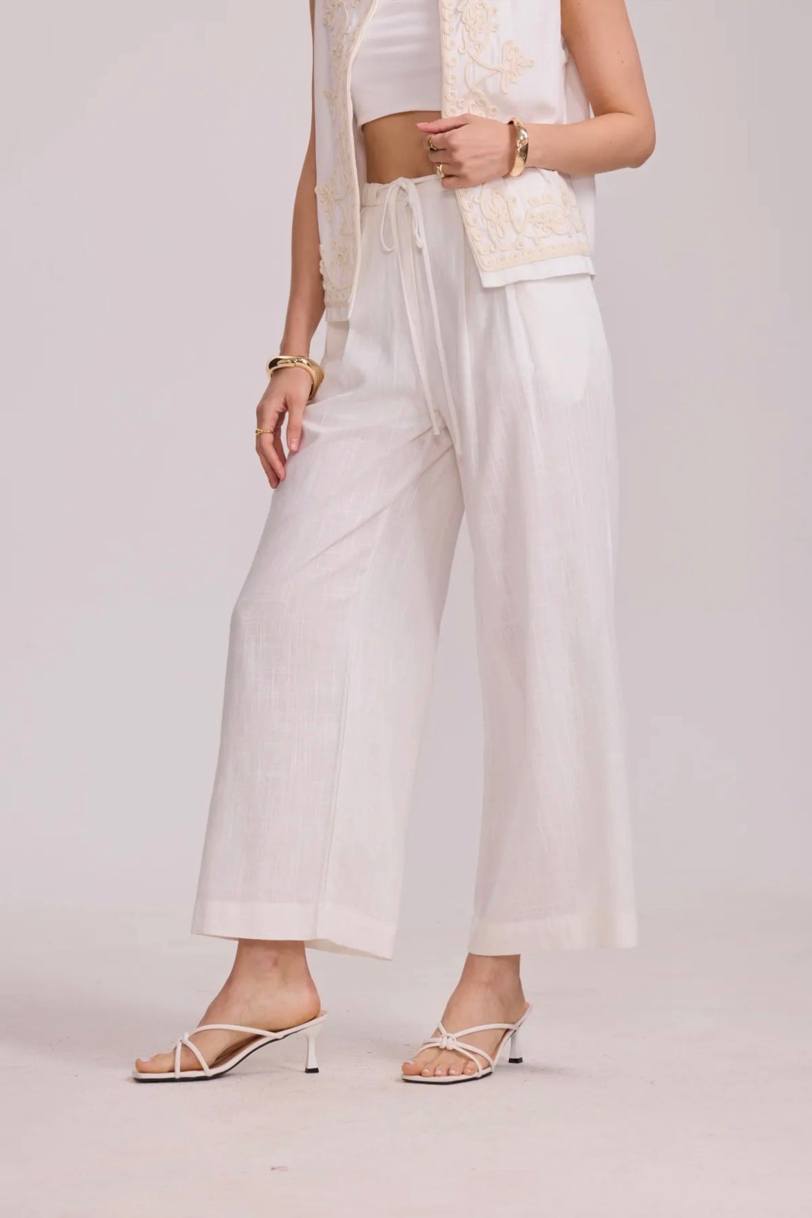 Pantalon coupe large en coton et lin - 2431