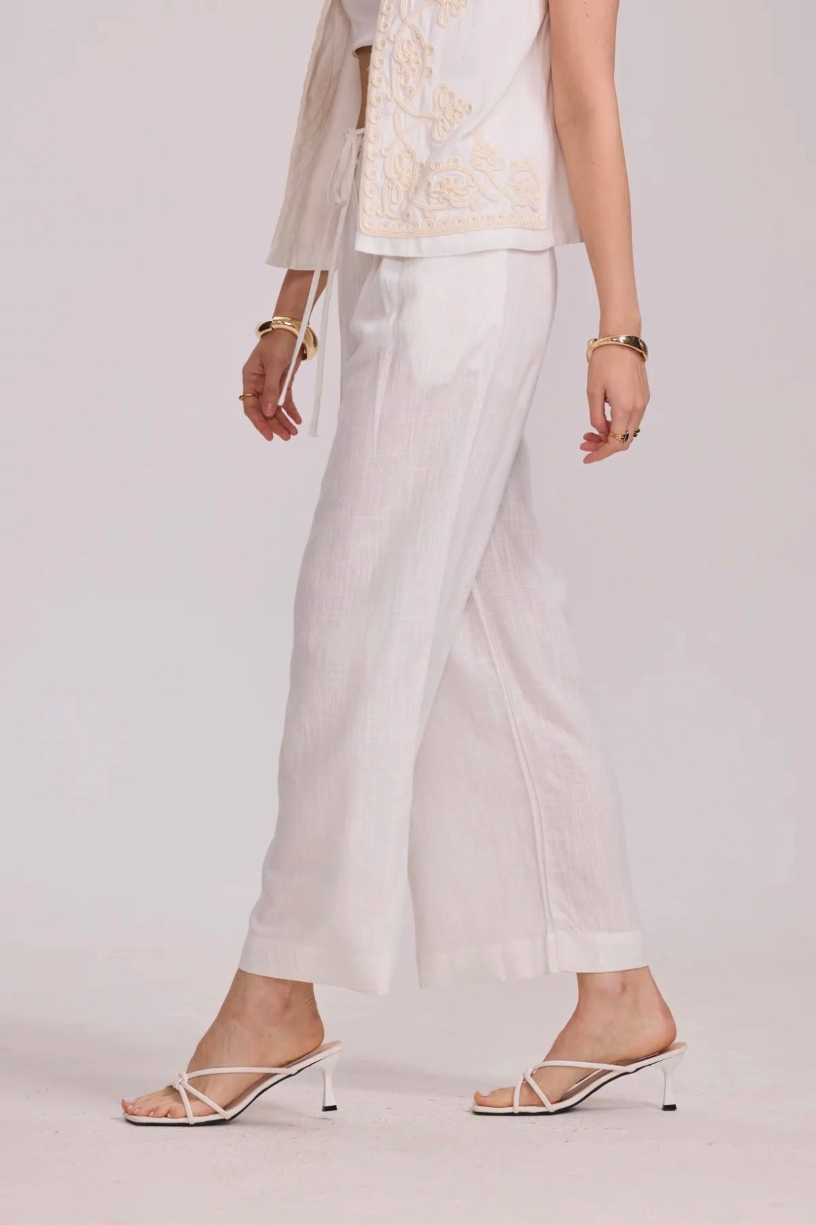 Pantalon coupe large en coton et lin - 2431