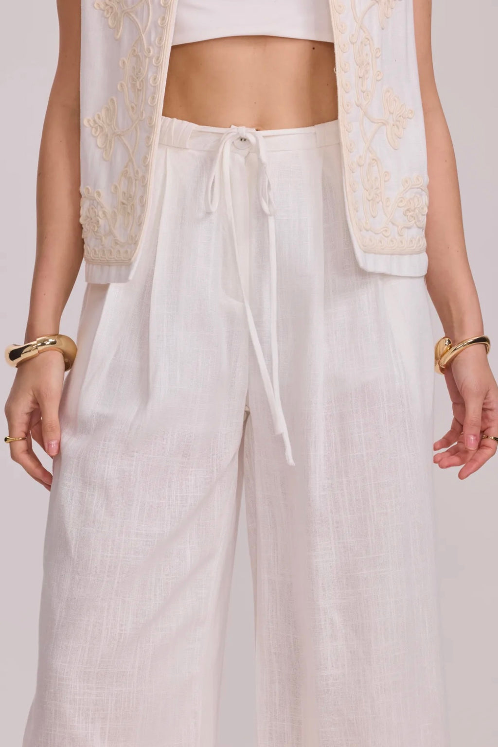 Pantalon coupe large en coton et lin - 2431