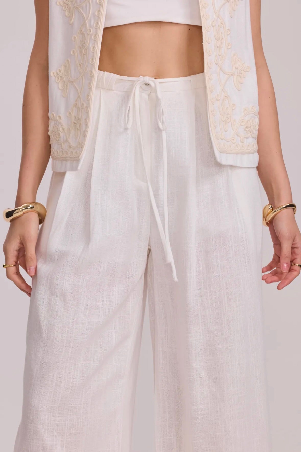 Pantalon coupe large en coton et lin - 2431
