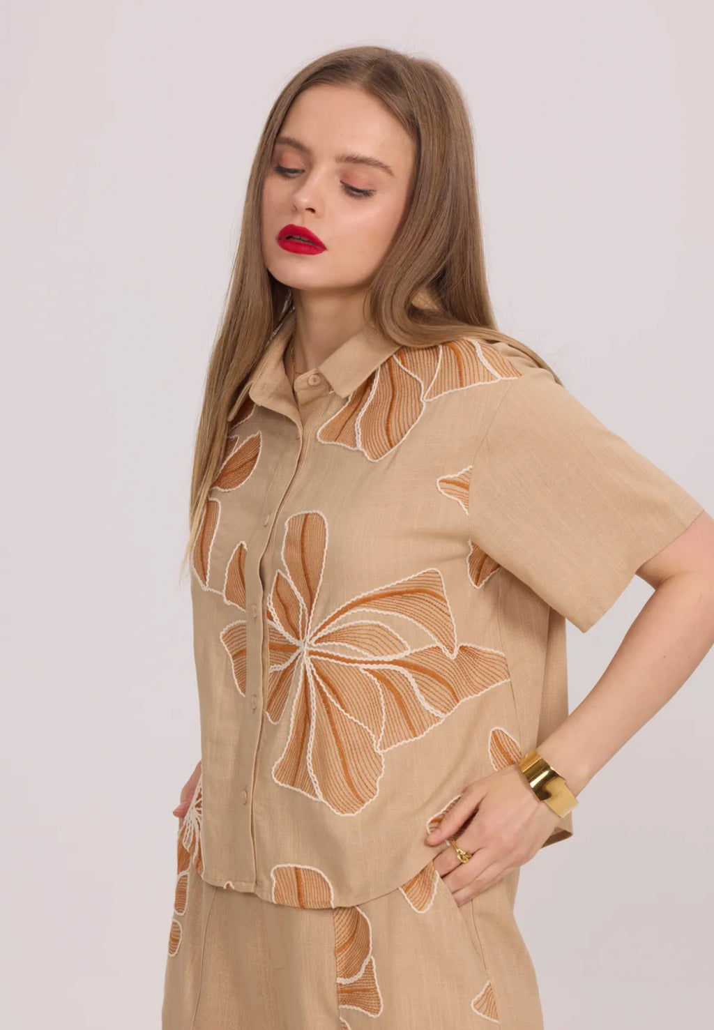 Chemise fleurie beige - 5608