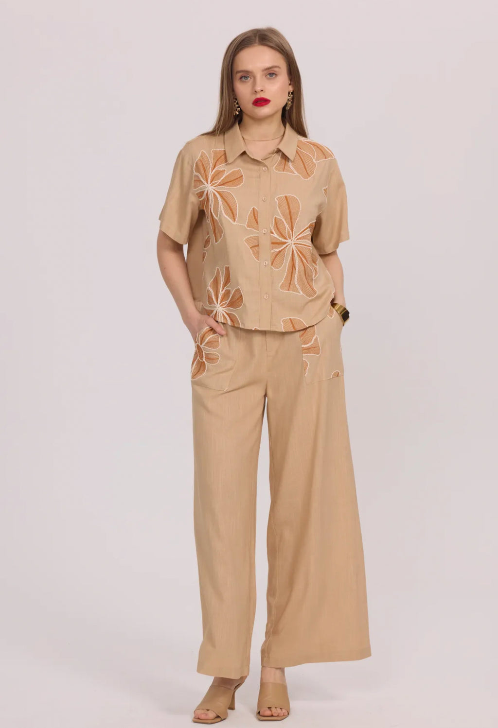 Chemise fleurie beige - 5608