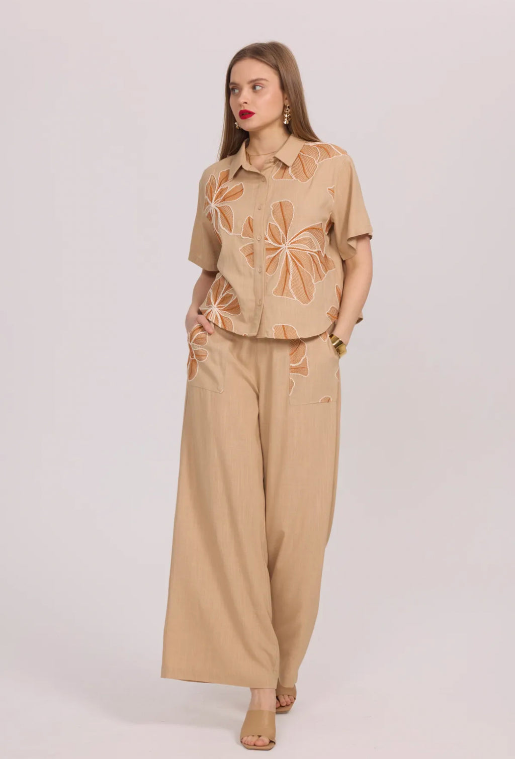 Chemise fleurie beige - 5608