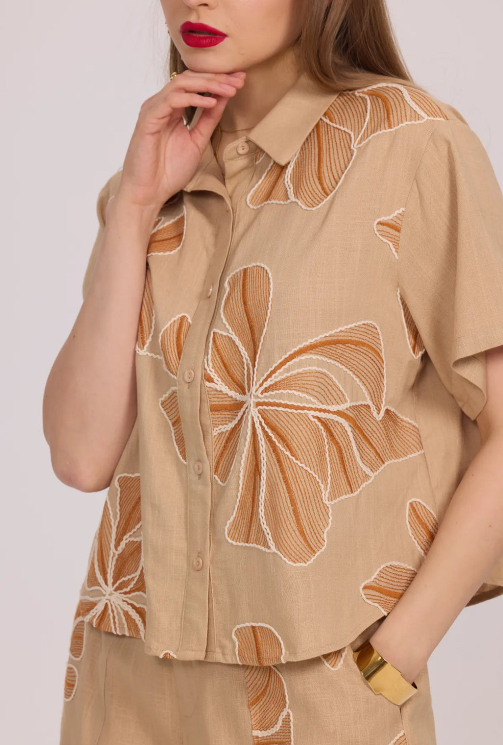 Chemise fleurie beige - 5608