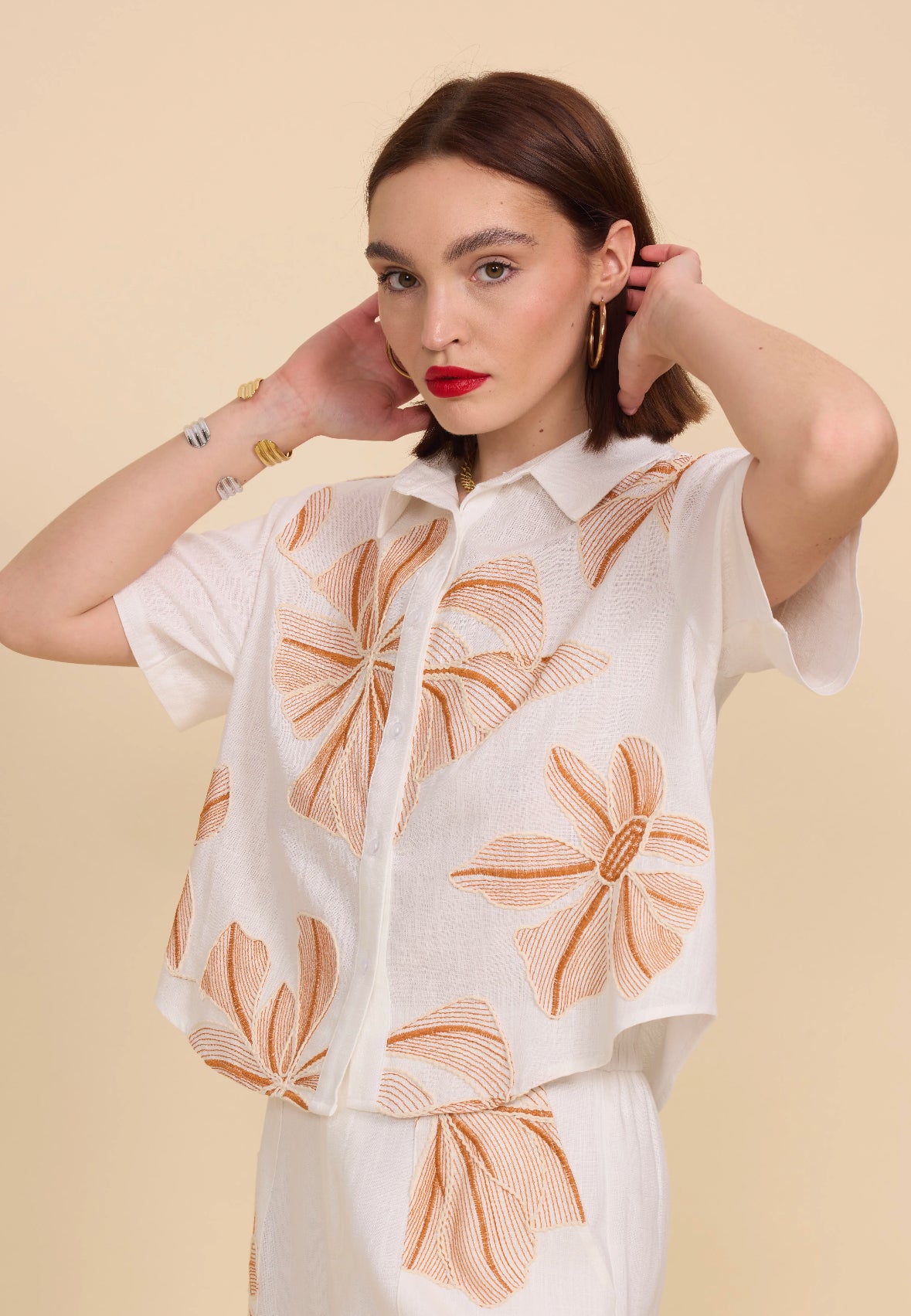 Chemise fleurie beige - 5608