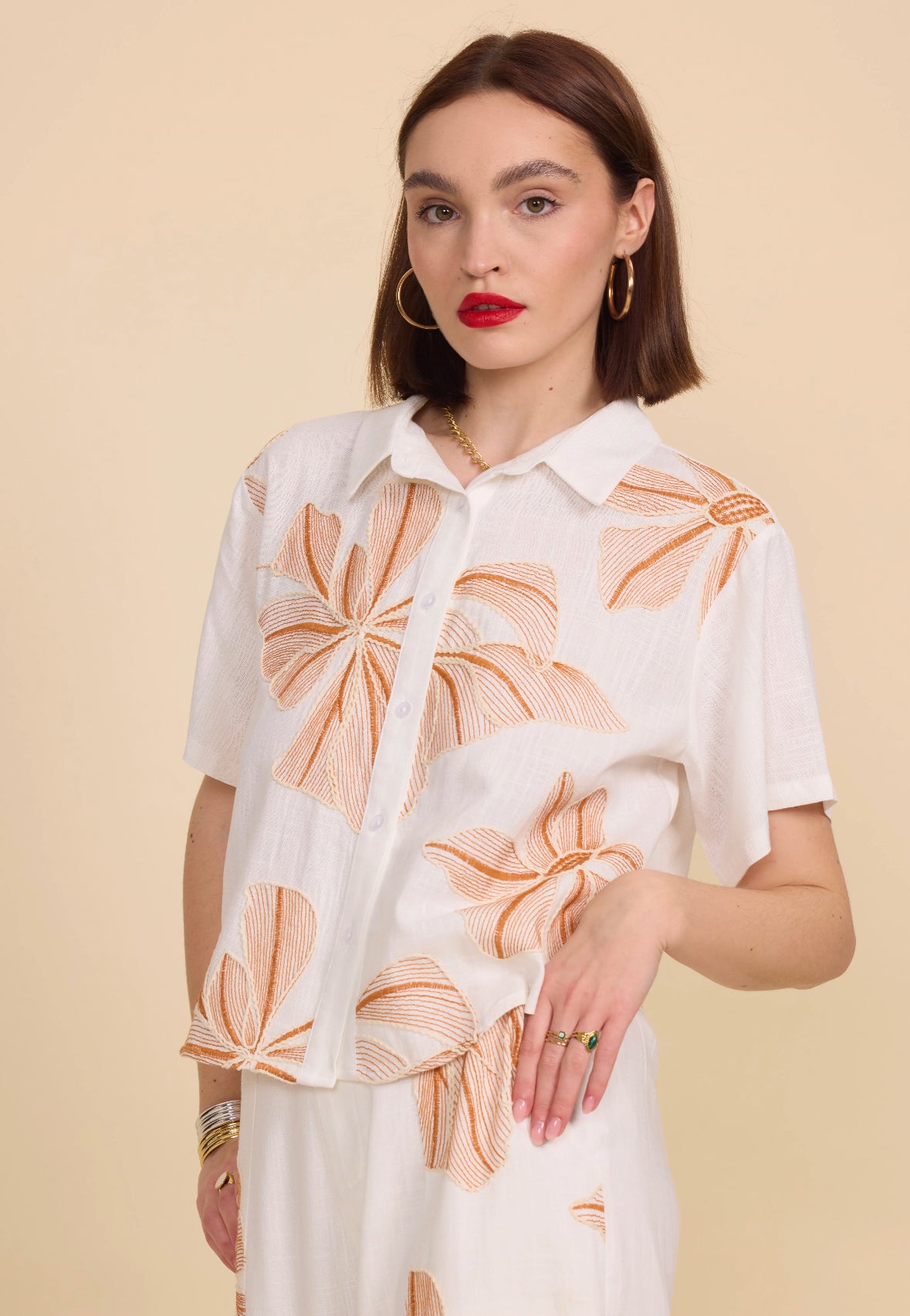 Chemise fleurie beige - 5608