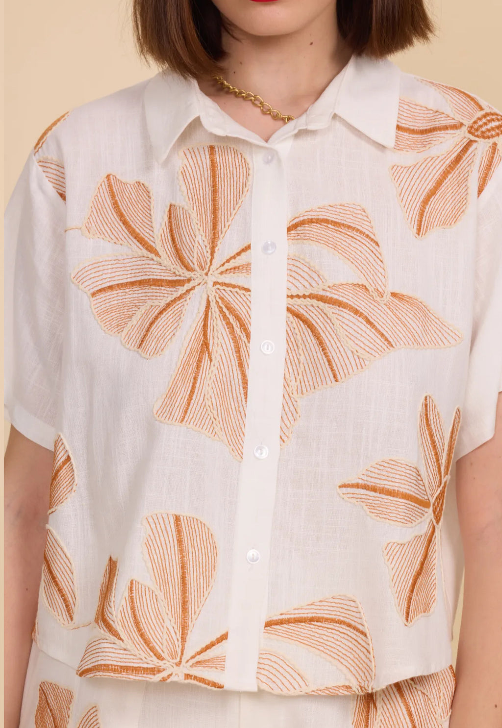 Chemise fleurie beige - 5608