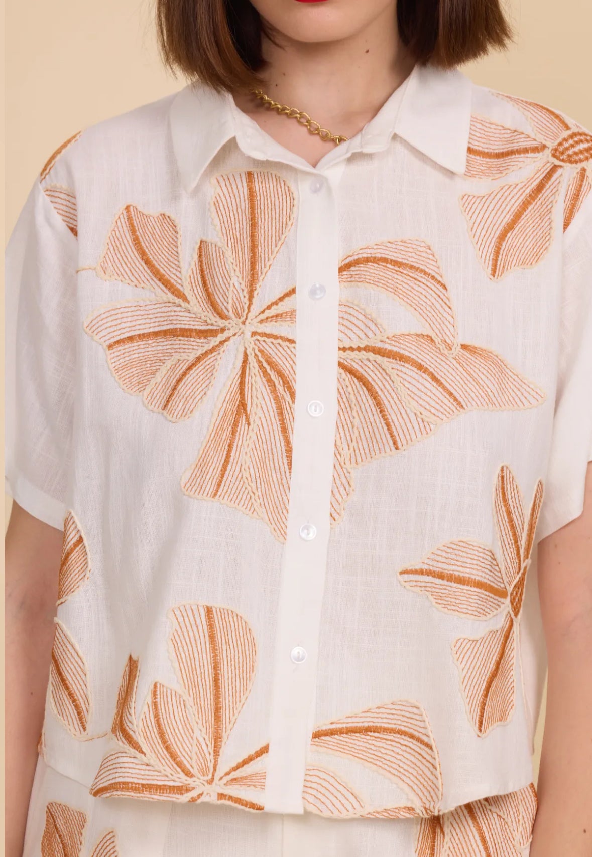 Chemise fleurie beige - 5608