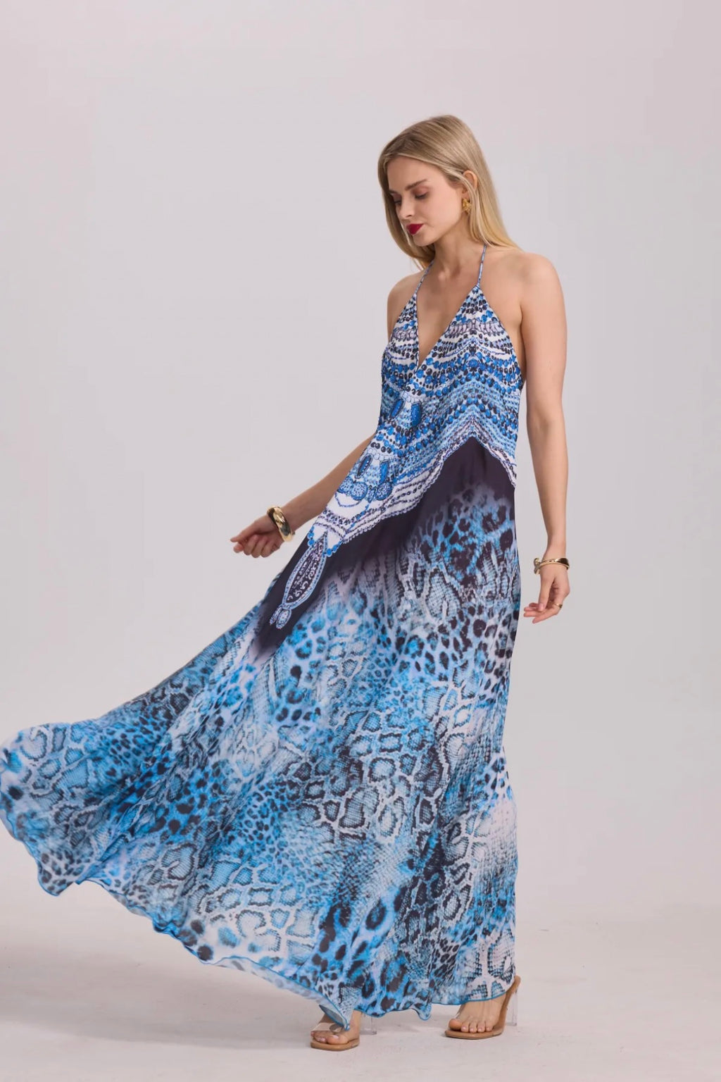 Robe longue imprimée avec strass - 5511