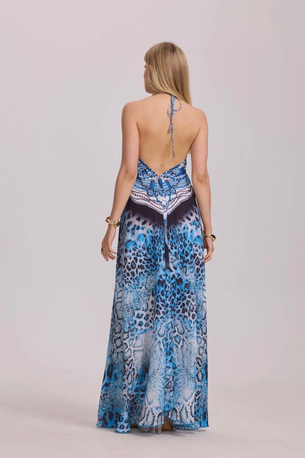 Long printed dress with rhinestones - 5511