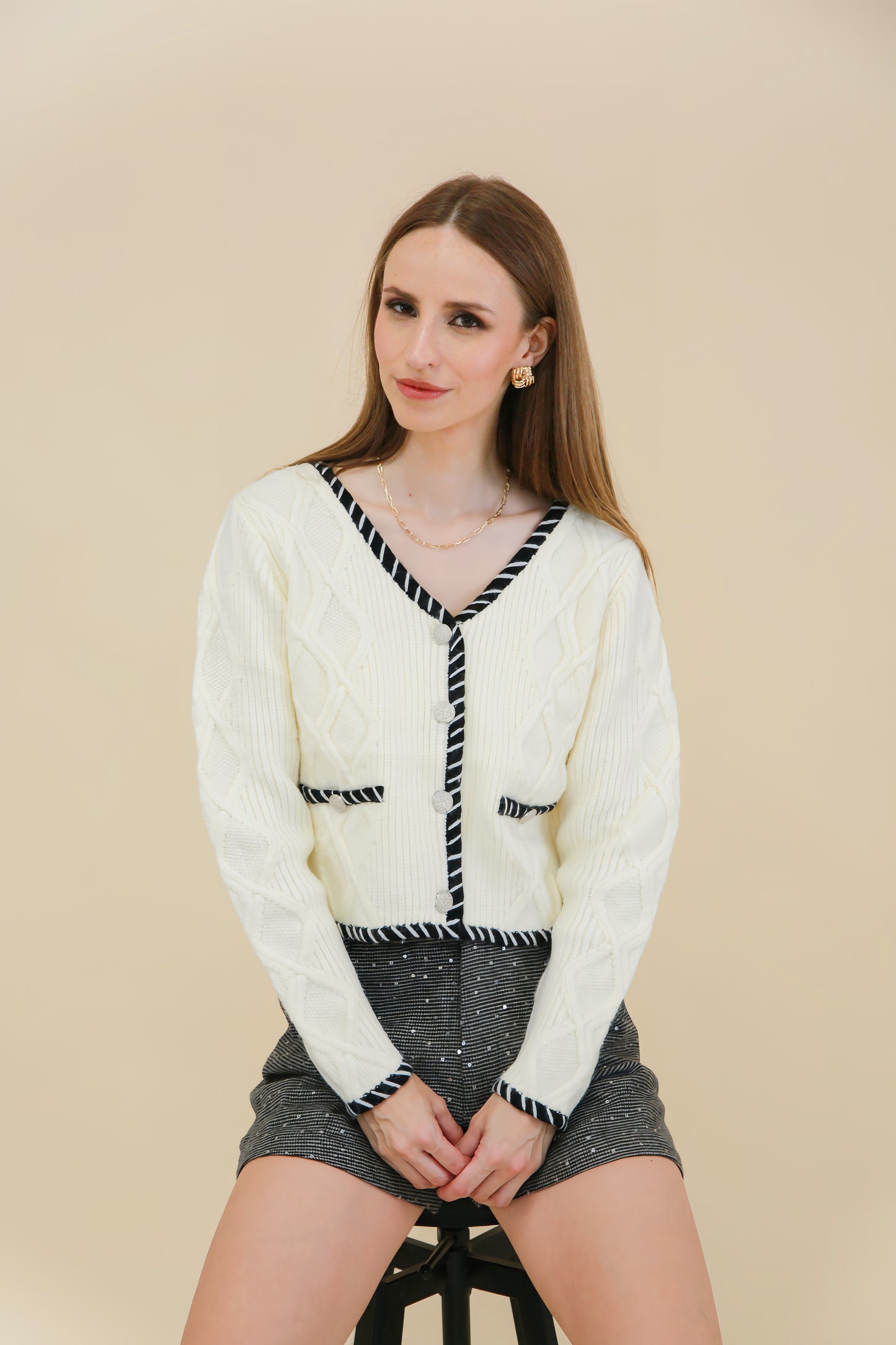 Cardigan en maille avec bordure à rayures - 2654