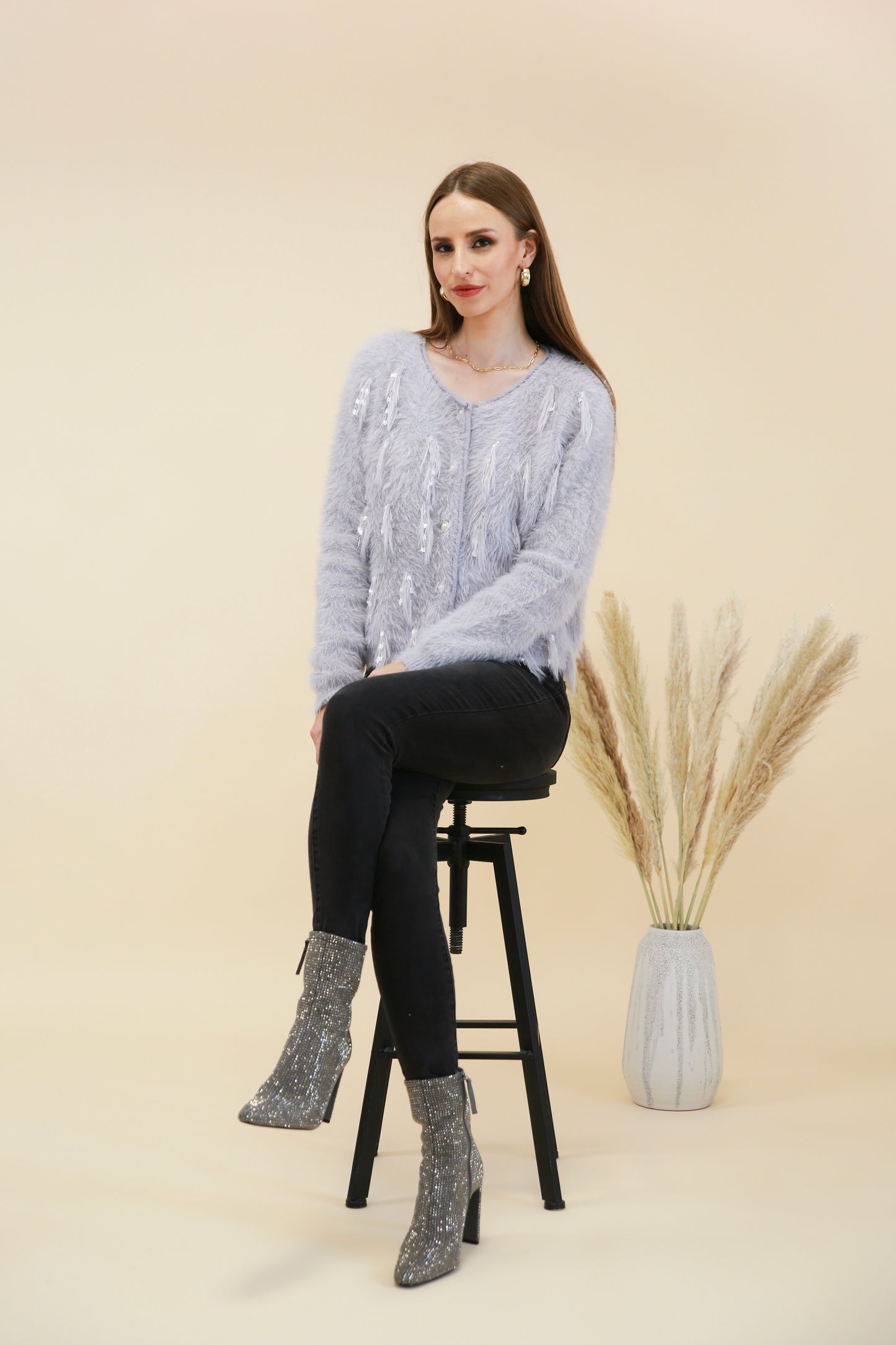 Cardigan doux au toucher avec plumes - 2470