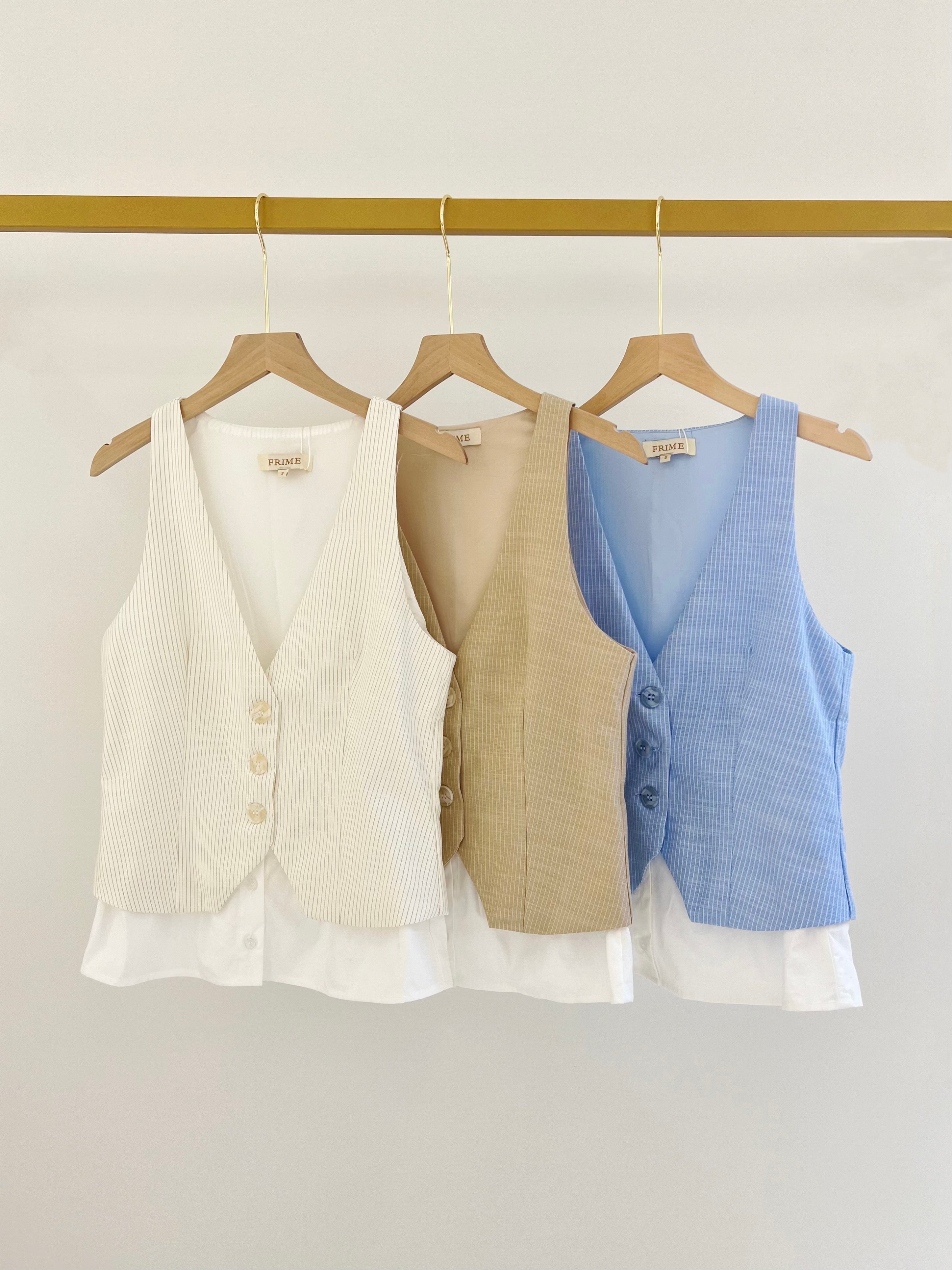 Gilet sans manches rayé avec détail chemise intégrée - 3149
