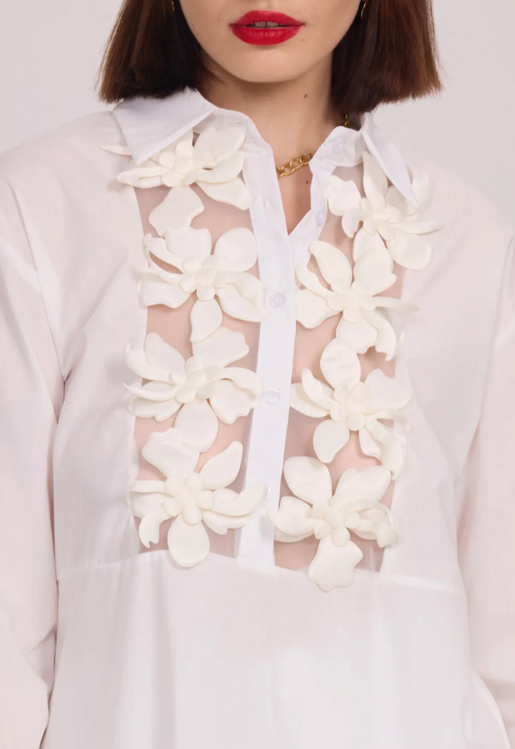 Chemise longue avec détails floraux en relief - 2499
