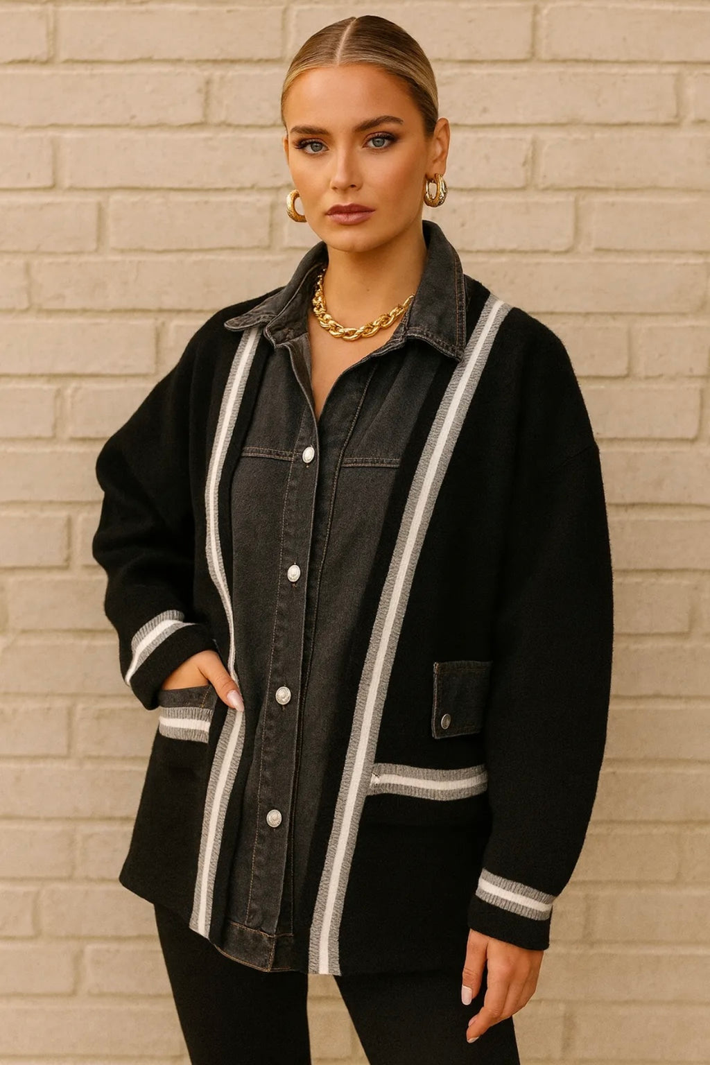 Gilet bi-matière avec denim - 2482