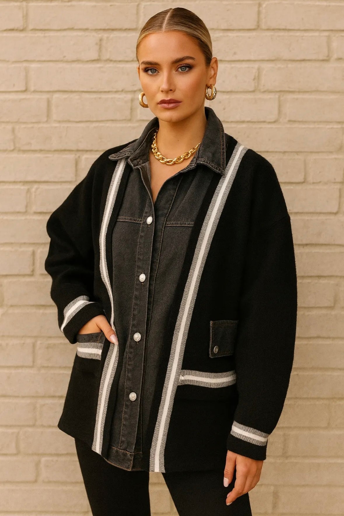 Gilet bi-matière avec denim - 2482