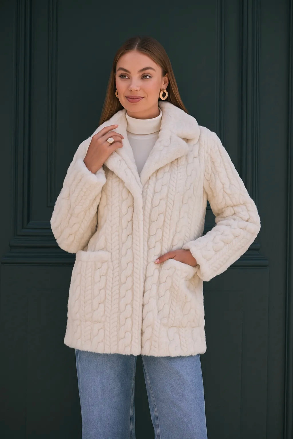 Manteau fausse fourrure effet maille torsadée - 2629