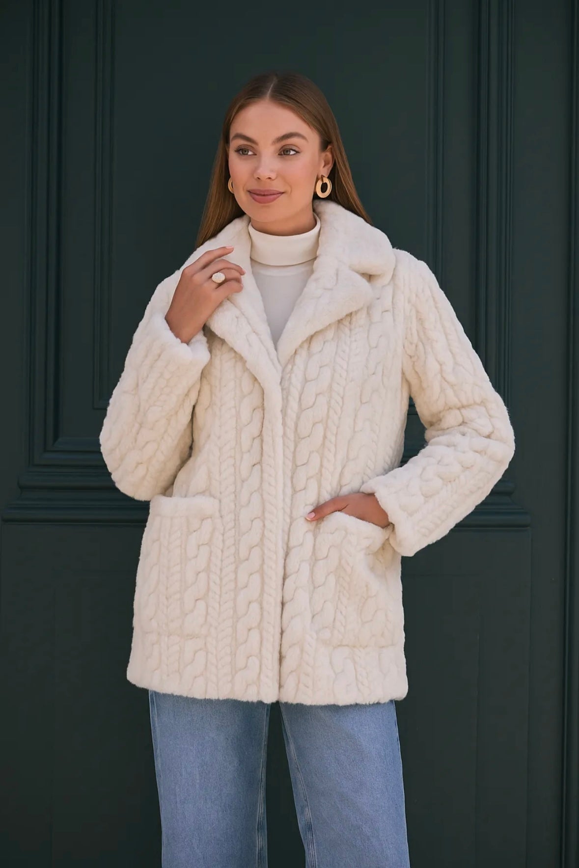 Manteau fausse fourrure effet maille torsadée - 2629
