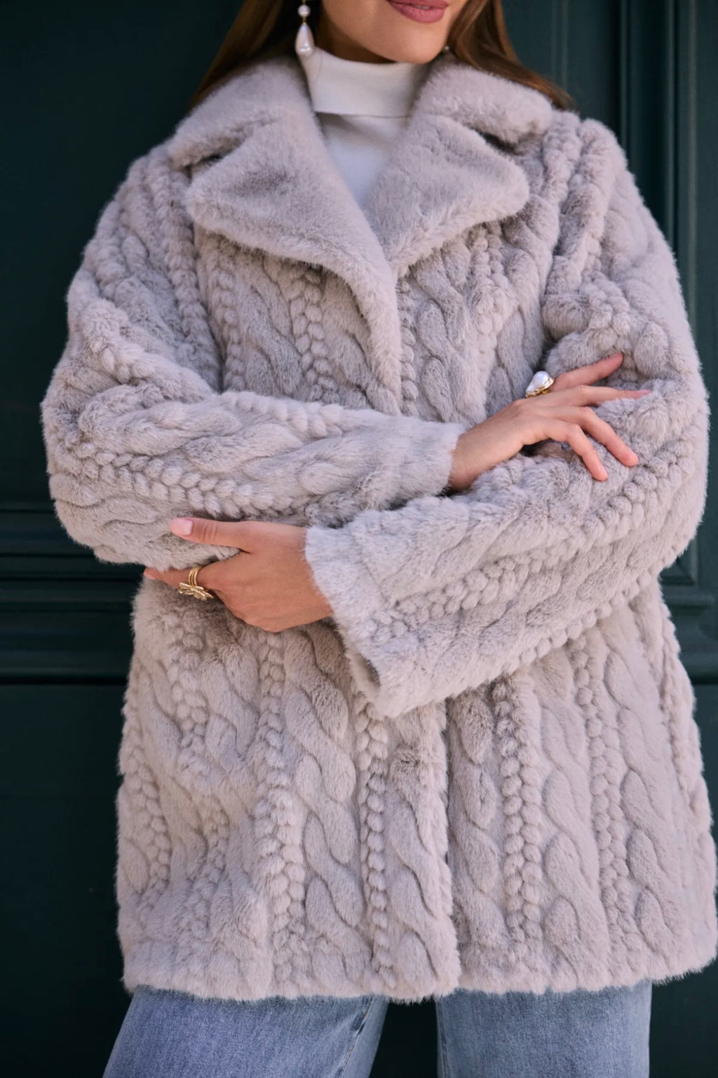 Manteau fausse fourrure effet maille torsadée - 2629