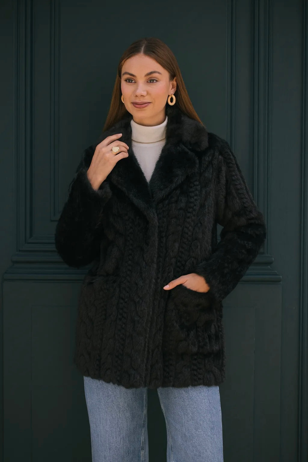 Manteau fausse fourrure effet maille torsadée - 2629