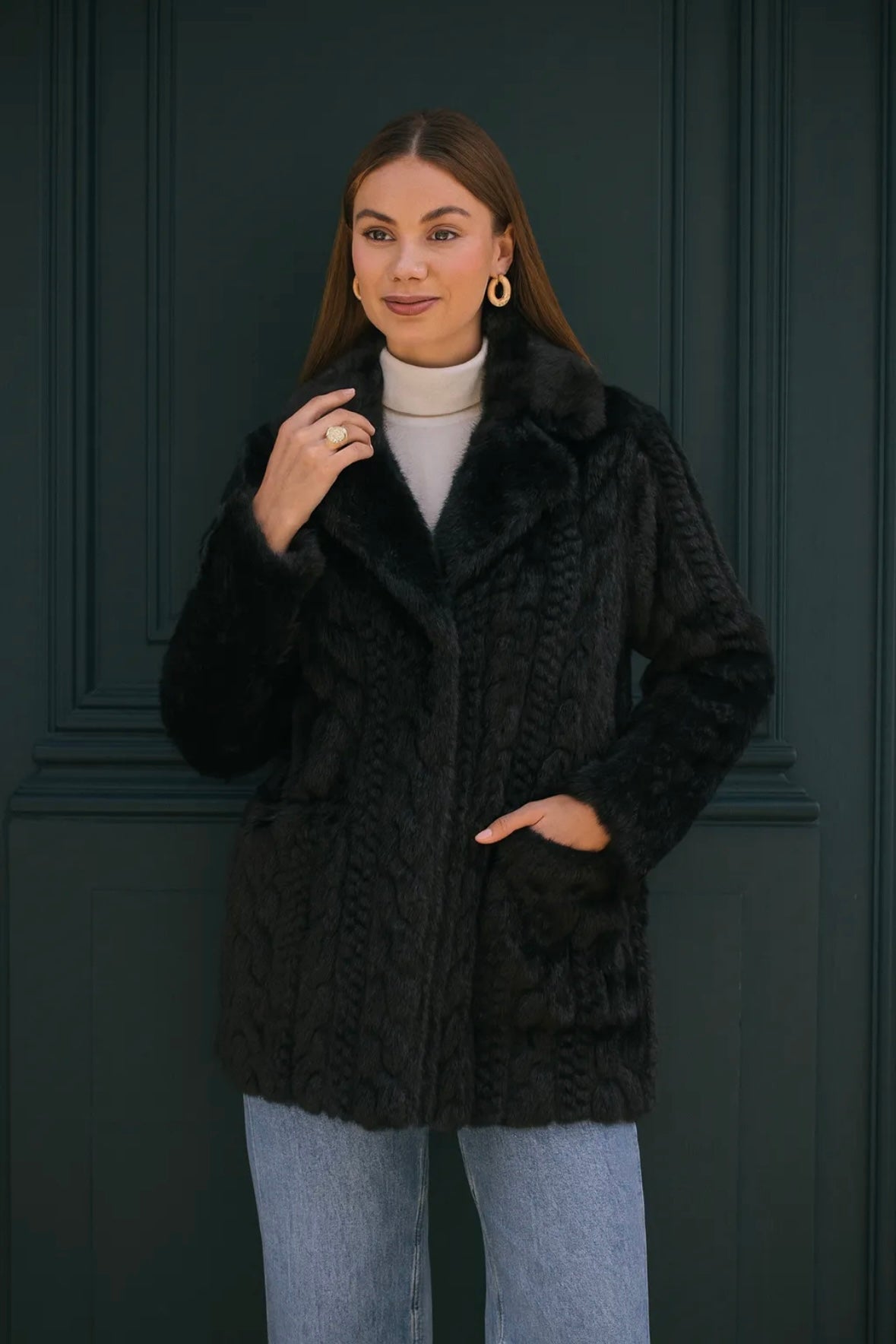 Manteau fausse fourrure effet maille torsadée - 2629