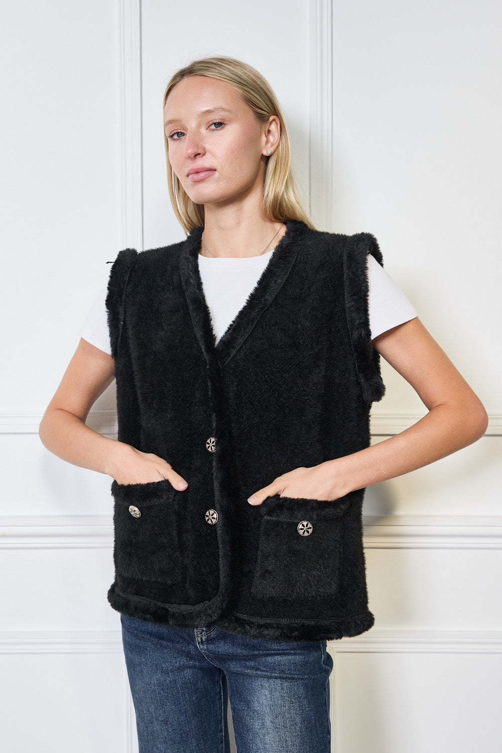 Gilet sans manches avec poches et boutons fantaisies - 579