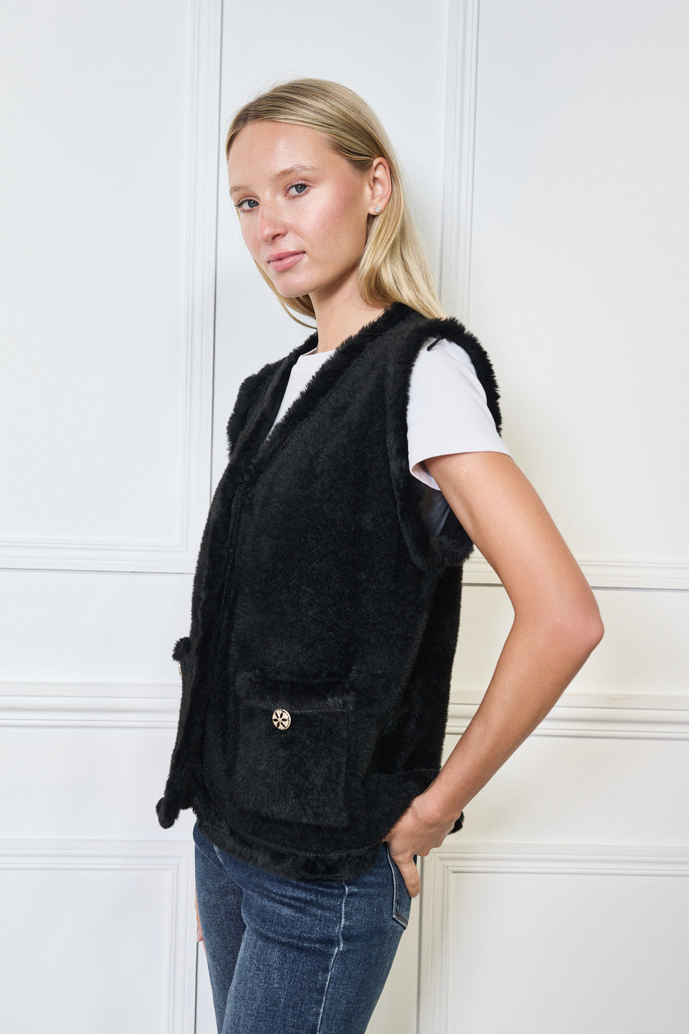 Gilet sans manches avec poches et boutons fantaisies - 579