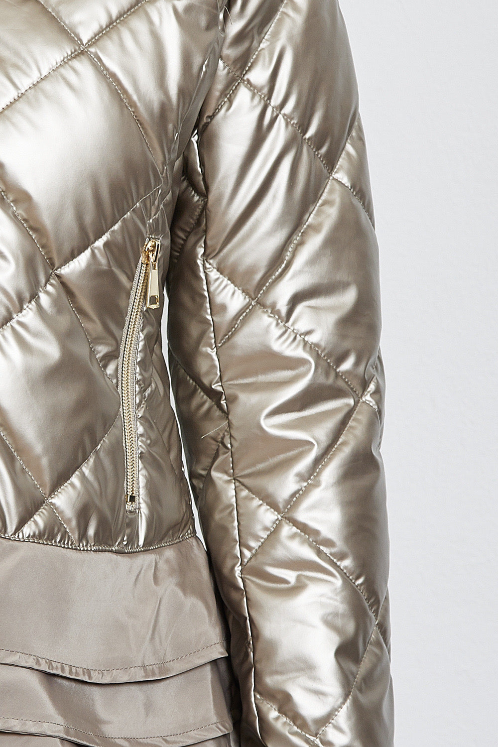 Shiny lightweight down jacket with ruffles and hood - 1816
