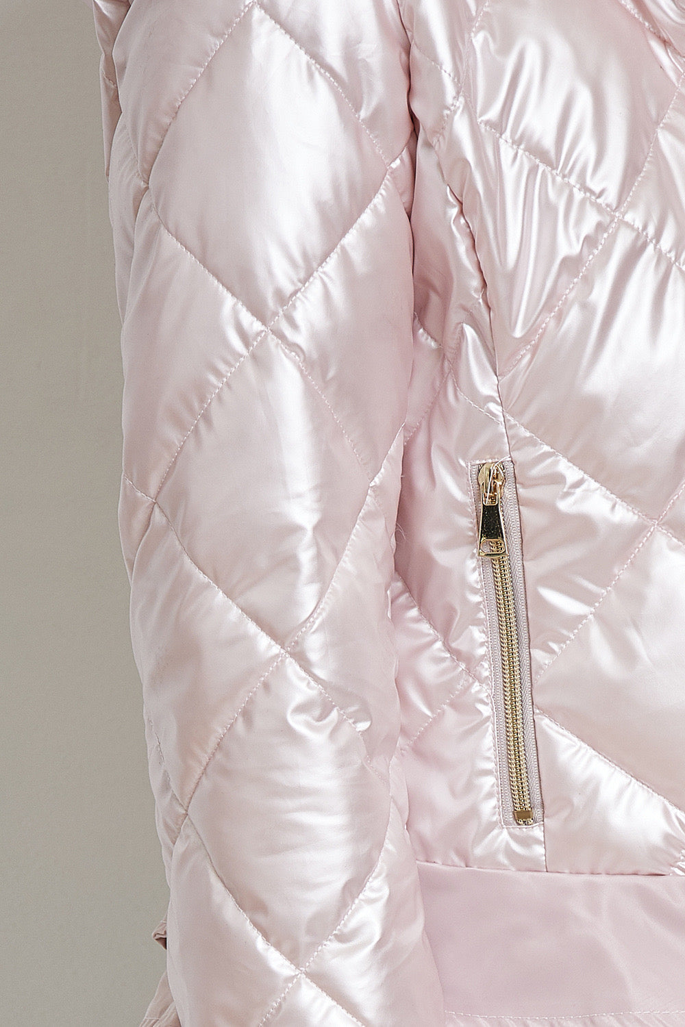 Shiny lightweight down jacket with ruffles and hood - 1816