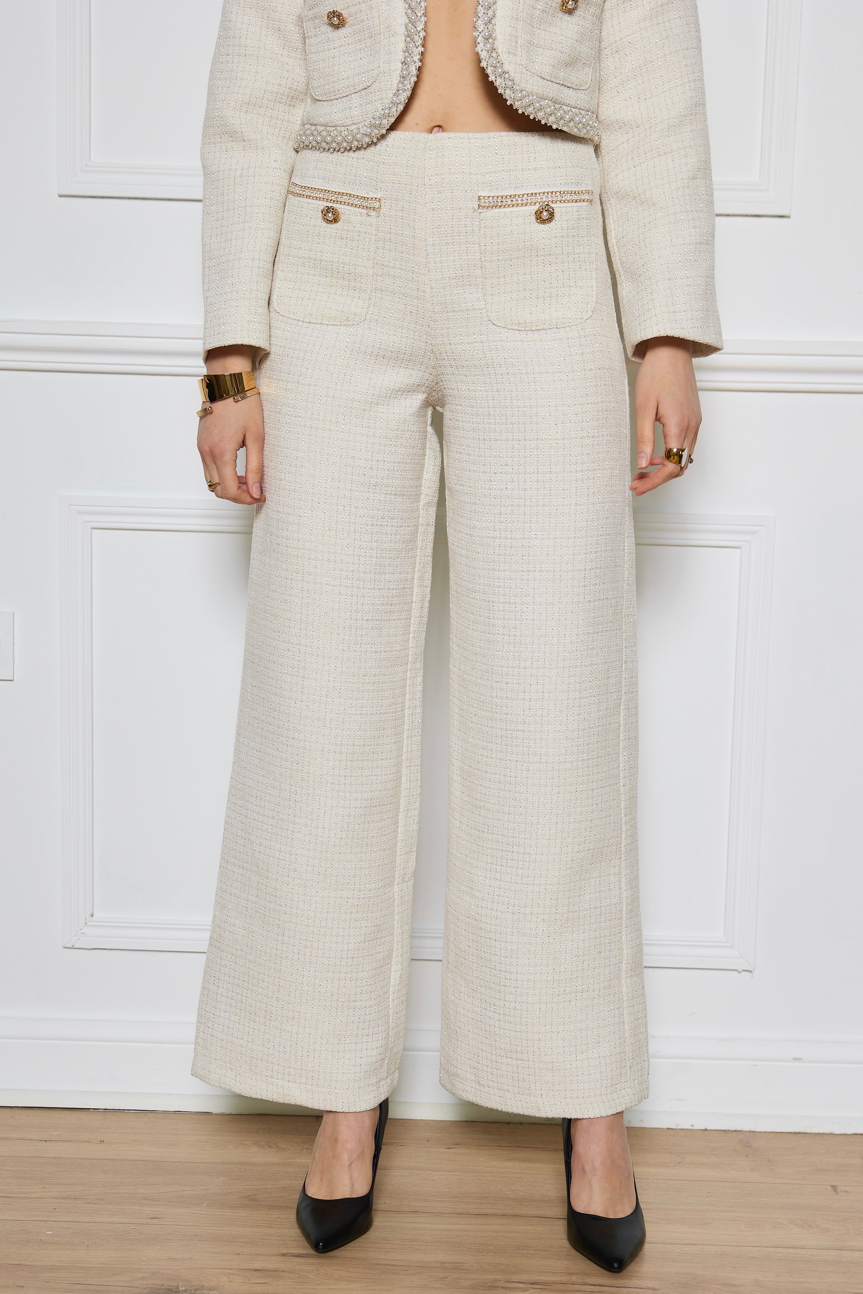 Pantalon en tweed à poches décoratives - 2553