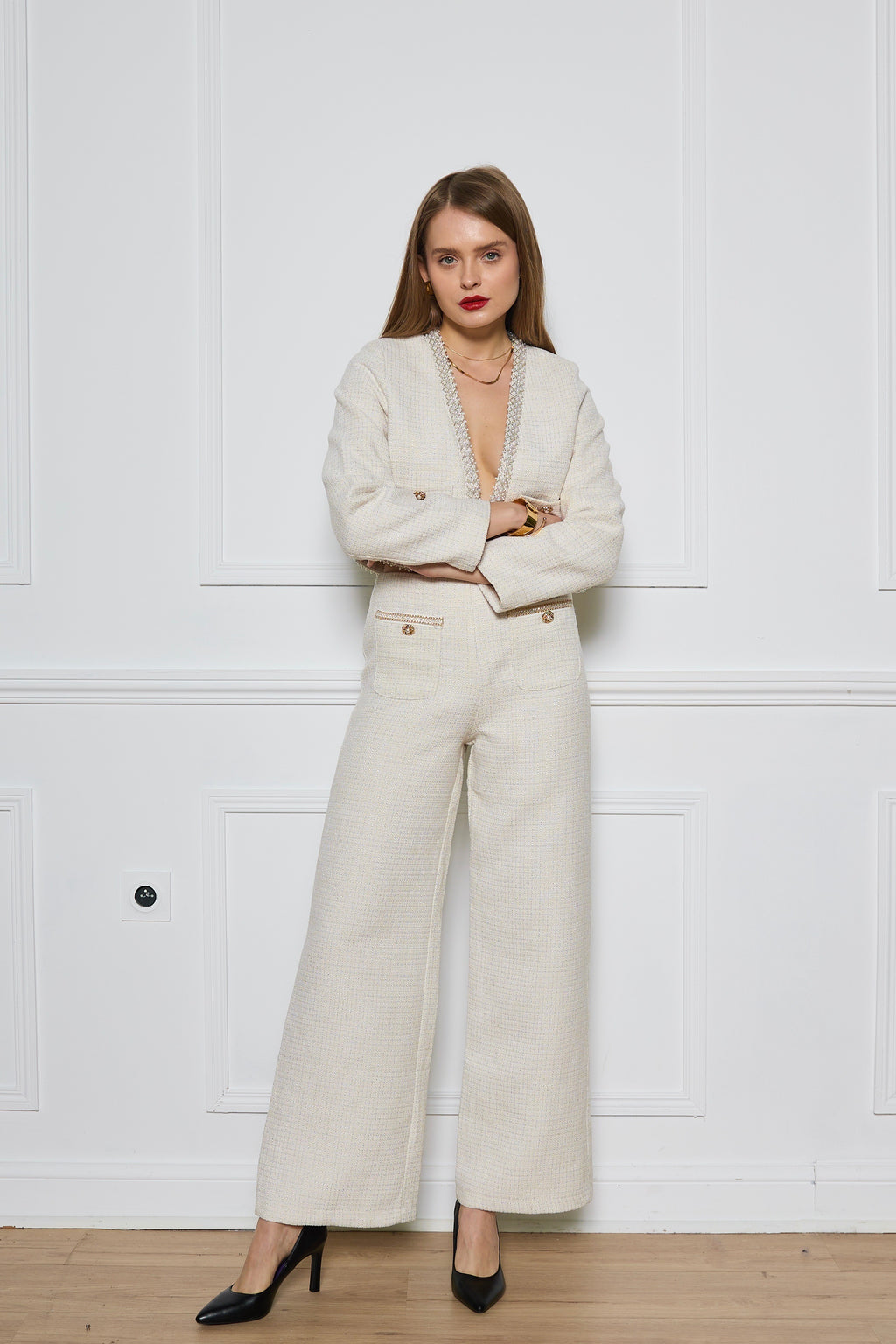 Pantalon en tweed à poches décoratives - 2553
