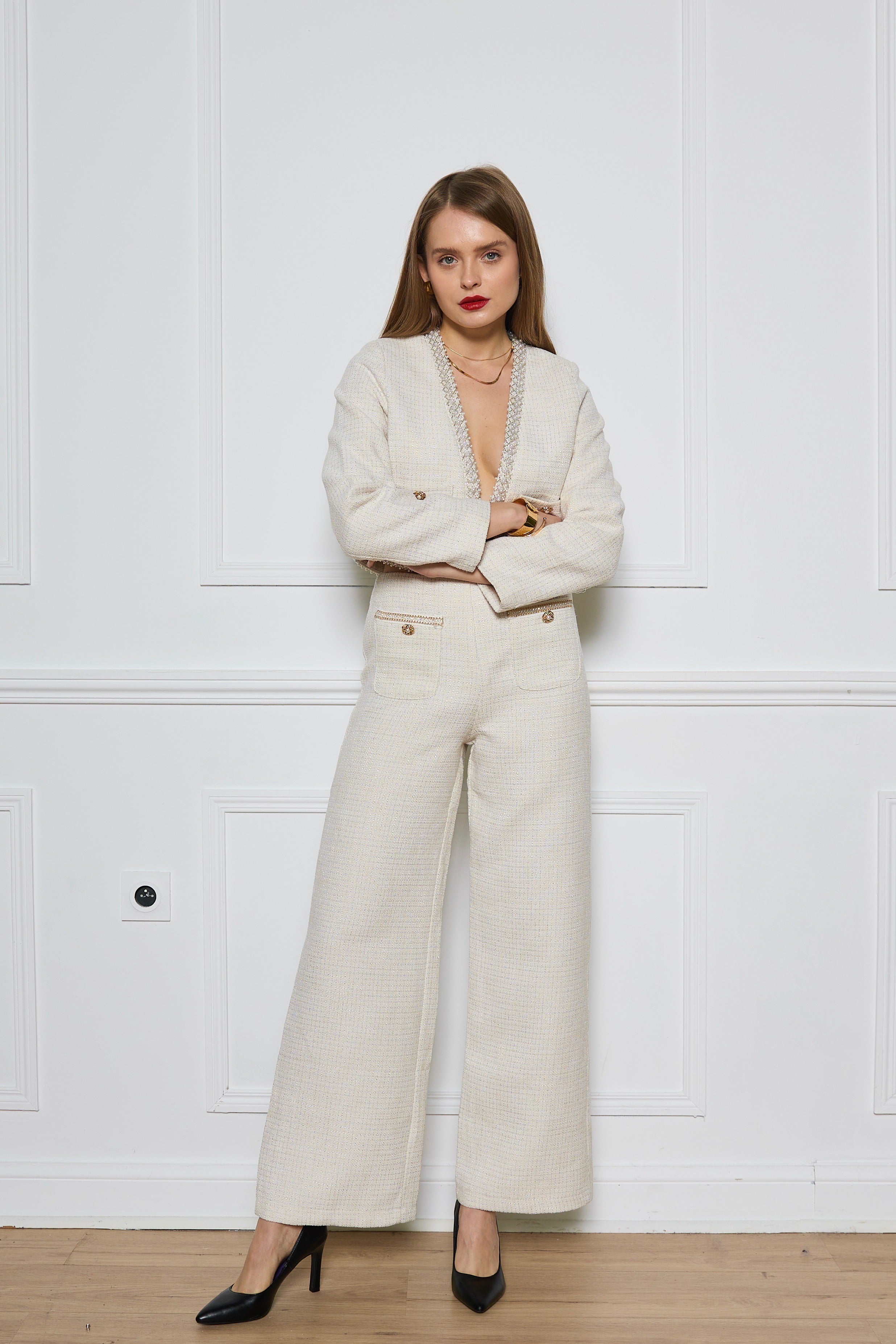 Pantalon en tweed à poches décoratives - 2553