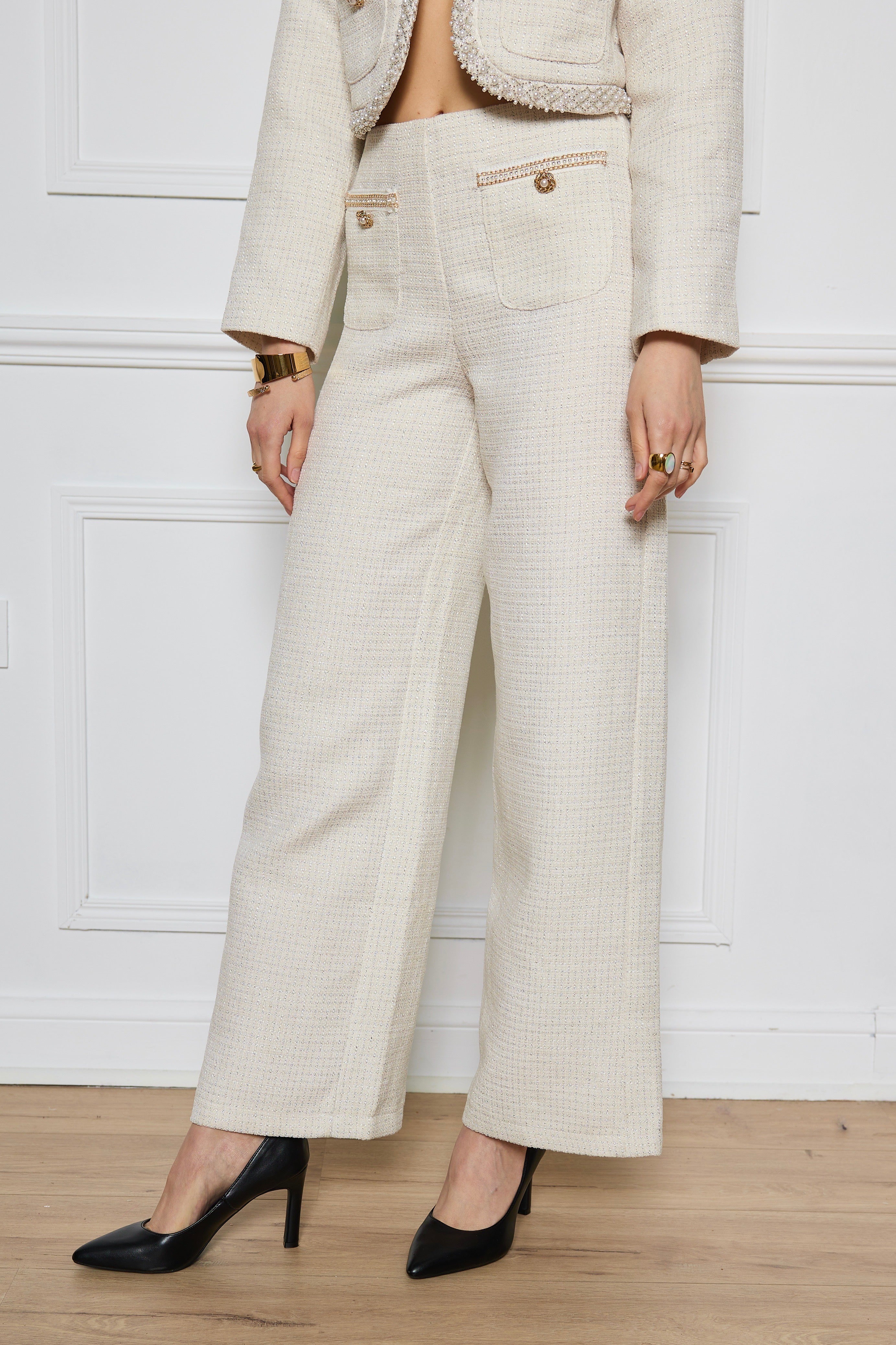 Pantalon en tweed à poches décoratives - 2553