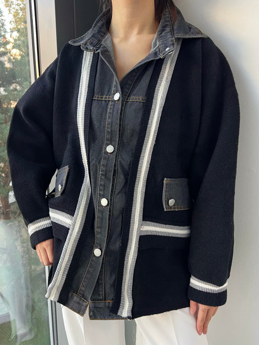 Gilet bi-matière avec denim - 2482