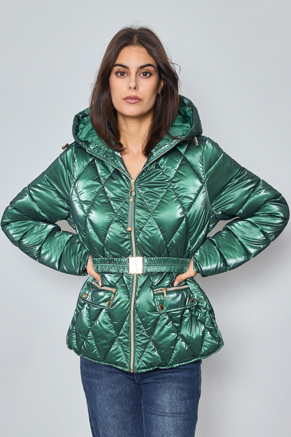 Shiny down jacket with hood - 1829