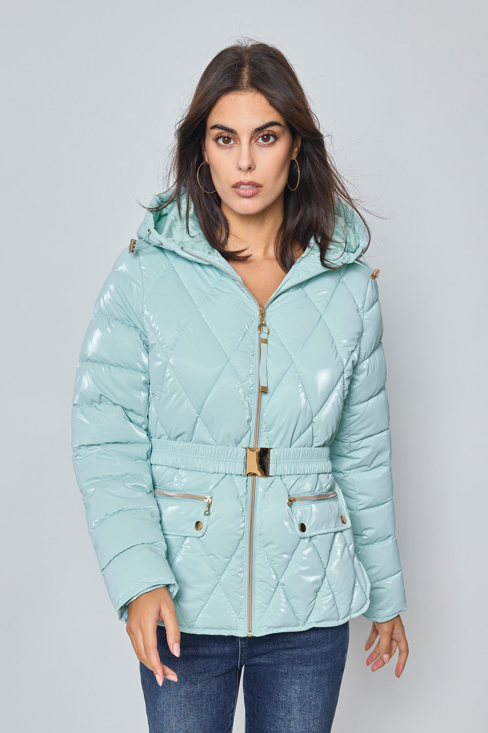 Shiny down jacket with hood - 1829