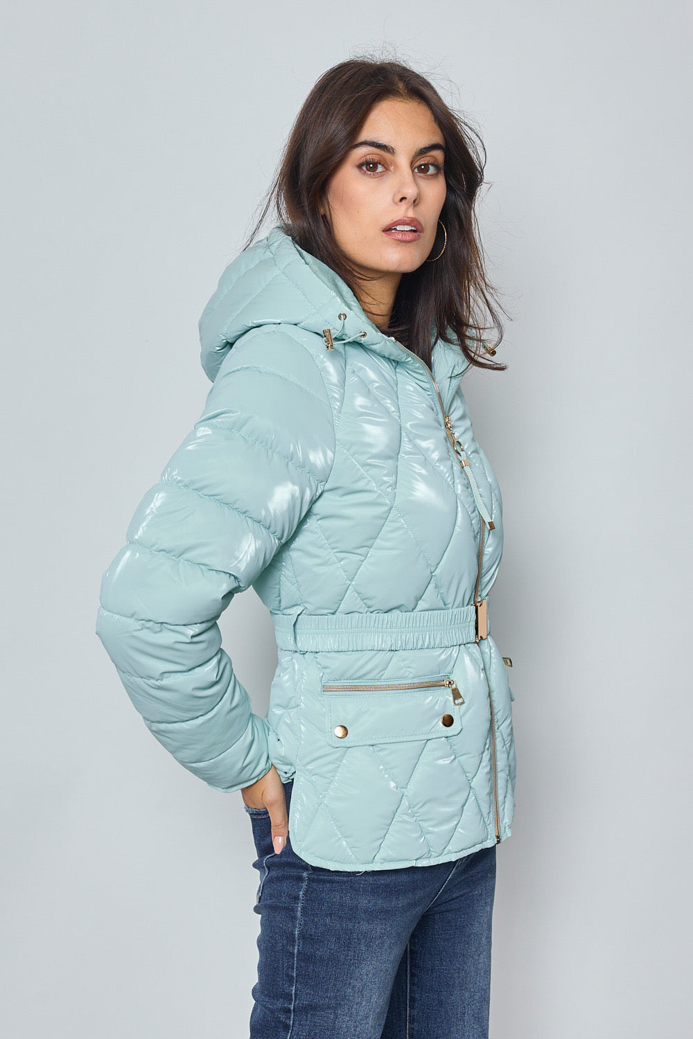 Shiny down jacket with hood - 1829