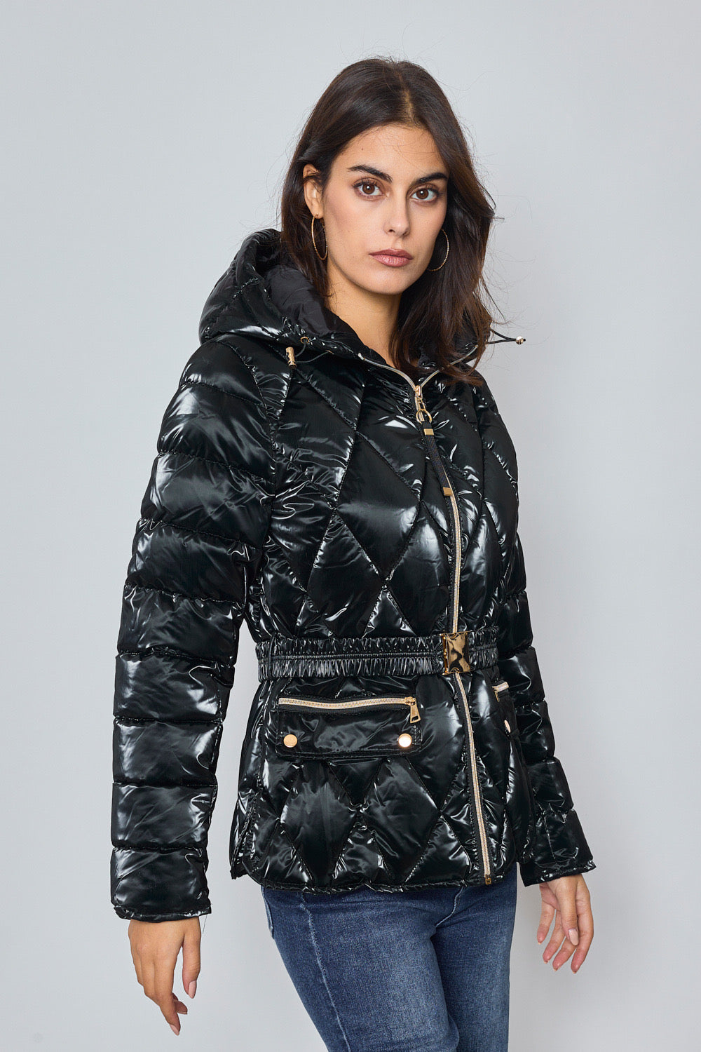 Shiny down jacket with hood - 1829