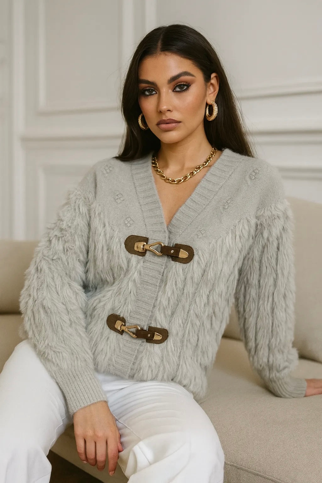 Cardigan Douillet avec Détails Boucle - 591
