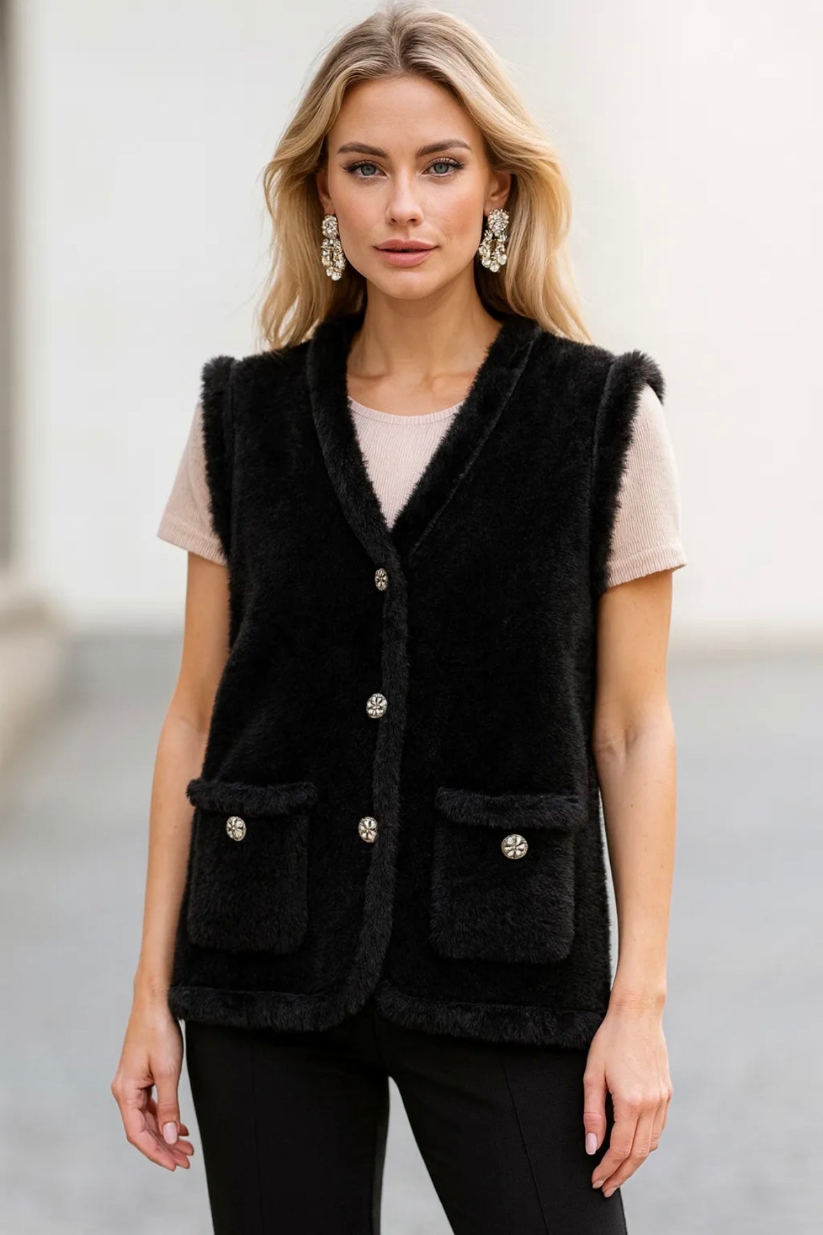 Gilet sans manches avec poches et boutons fantaisies - 579