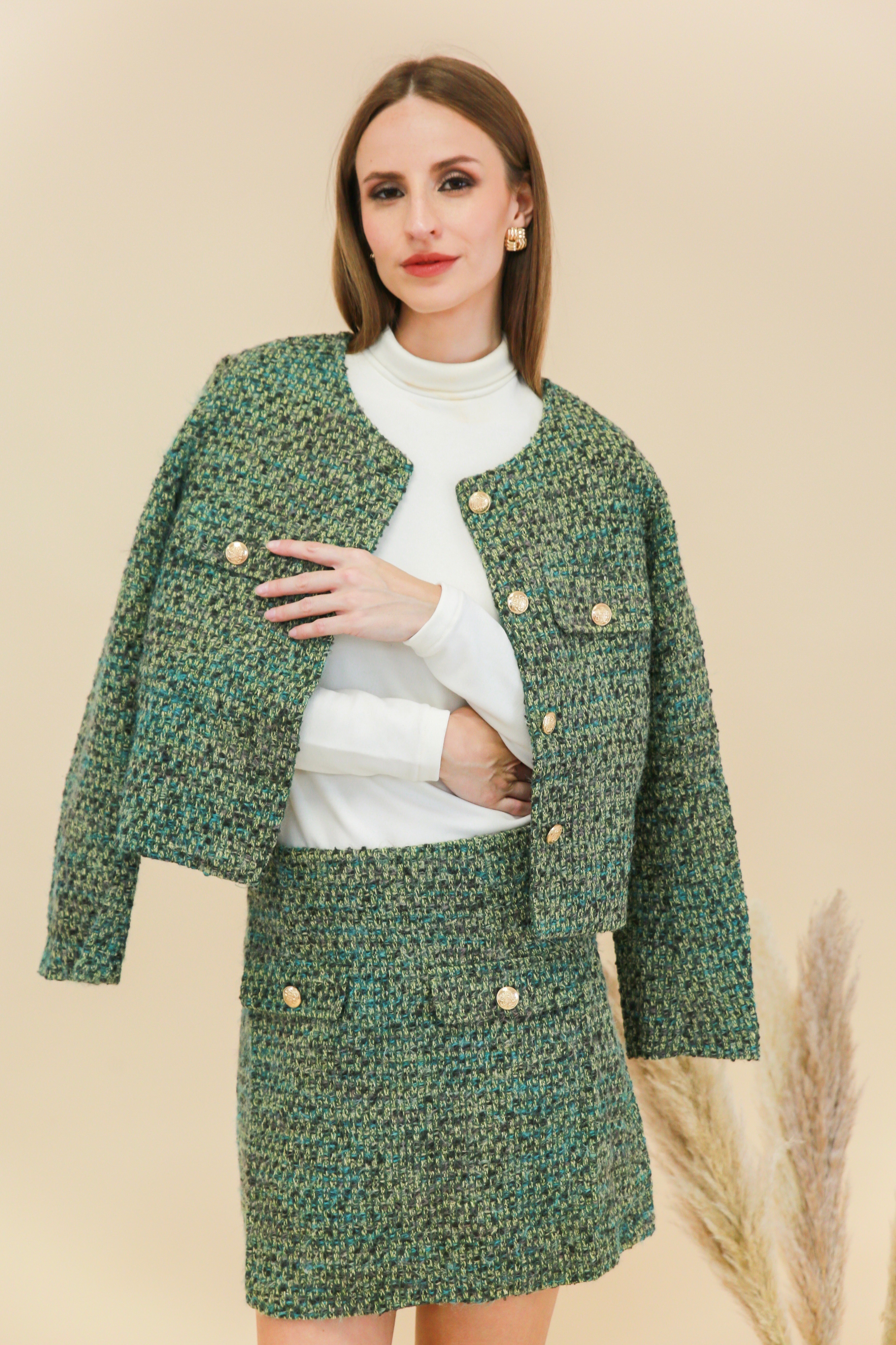 Structured tweed jacket with long sleeves - 2570