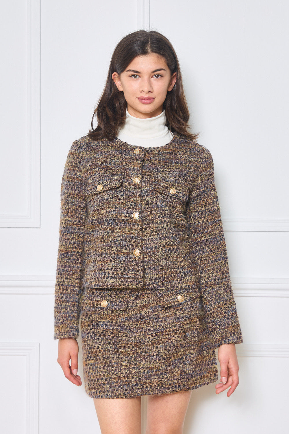Structured tweed jacket with long sleeves - 2570