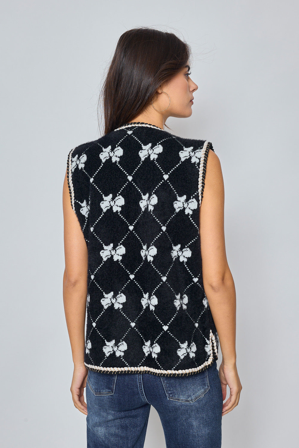 Gilet sans manches à motifs nœuds et détails perles - 543